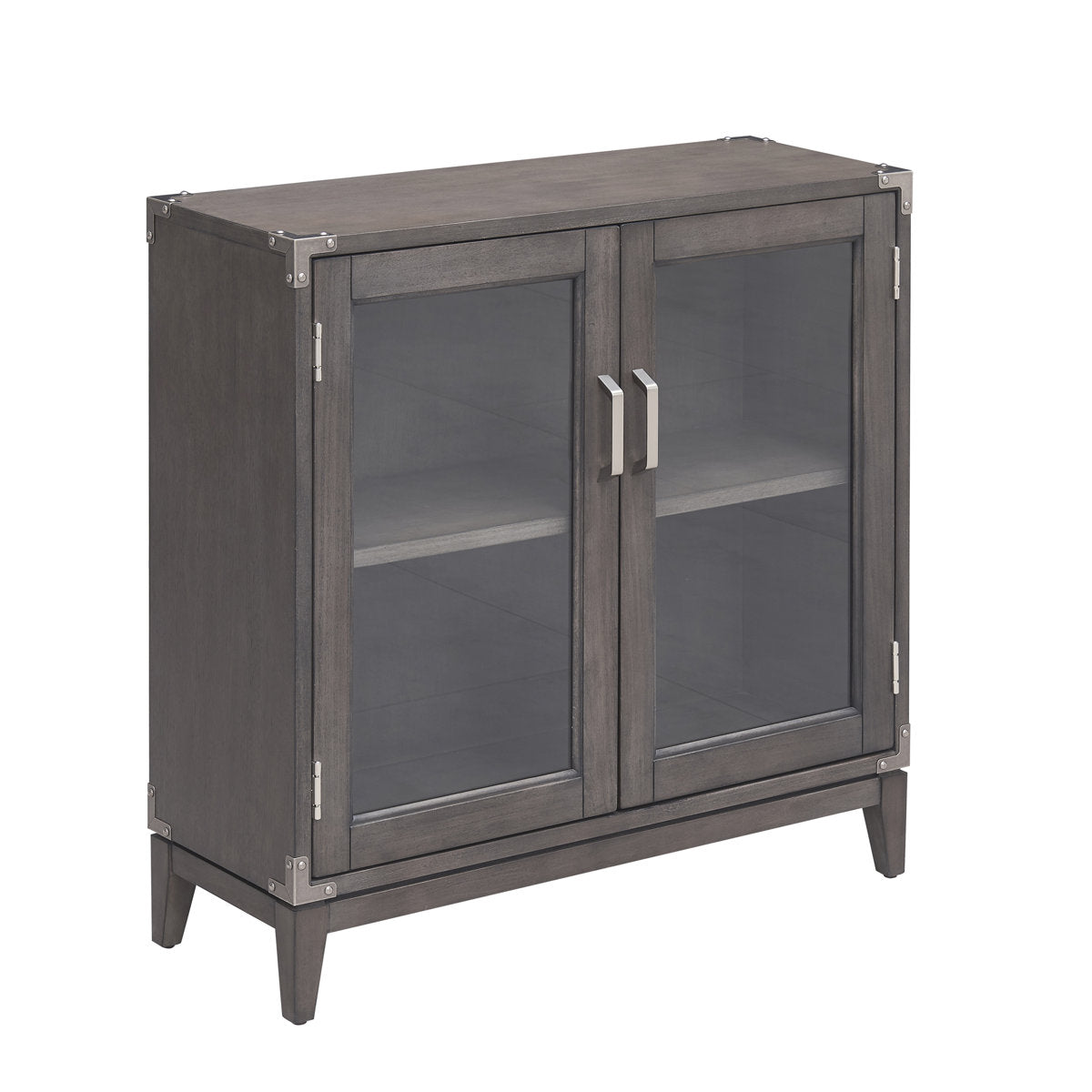 Accent Cabinet with Glass Doors, Solid and Manufactured Wood in Gray