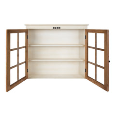 Accent Cabinet with Glass Panel Doors, White and Brown Finish