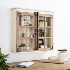 Accent Cabinet with Glass Panel Doors, White and Brown Finish