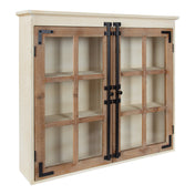 Accent Cabinet with Glass Panel Doors, White and Brown Finish