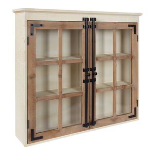 Accent Cabinet with Glass Panel Doors, White and Brown Finish