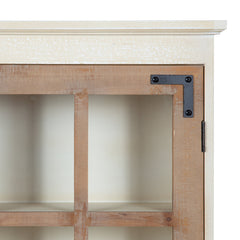Accent Cabinet with Glass Panel Doors, White and Brown Finish