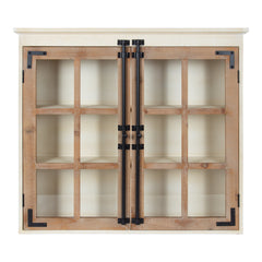 Accent Cabinet with Glass Panel Doors, White and Brown Finish