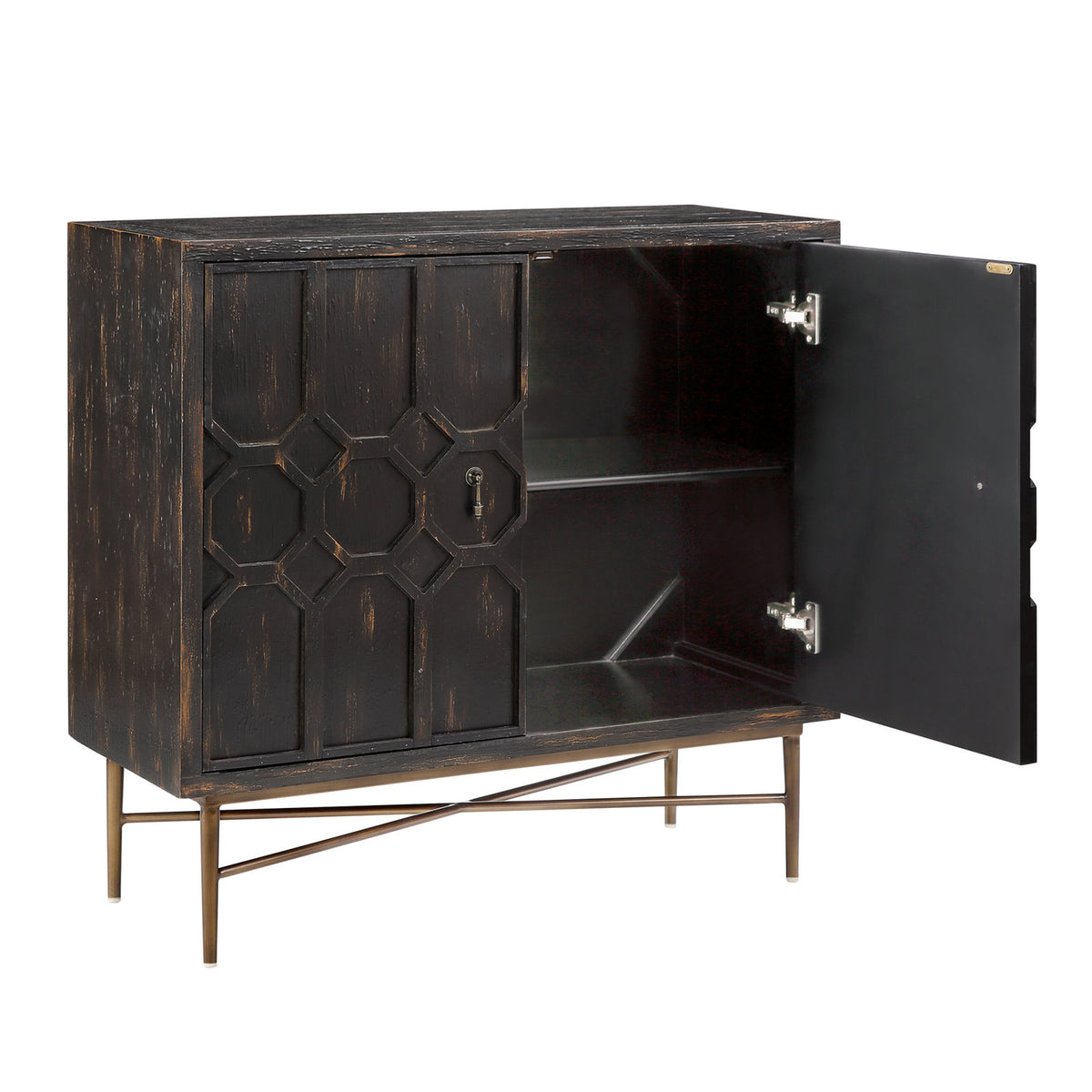 Accent Cabinet with Honeycomb Doors, Black MDF and Iron