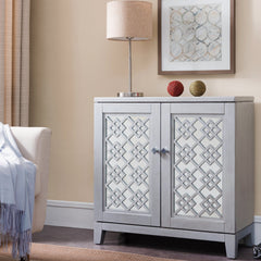 Accent Cabinet with Mirrored Doors and Adjustable Shelf in Silver