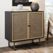 Accent Cabinet with Rattan Doors in Black