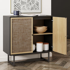 Accent Cabinet with Rattan Doors in Black