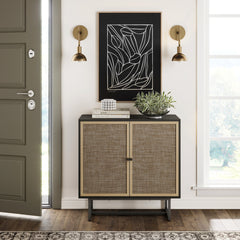 Accent Cabinet with Rattan Doors in Black