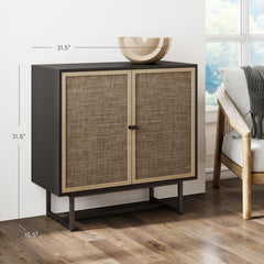 Accent Cabinet with Rattan Doors in Black