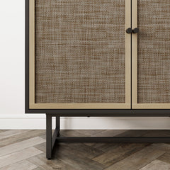 Accent Cabinet with Rattan Doors in Black