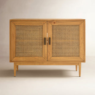 Accent Cabinet with Rattan Panels in Natural Brown