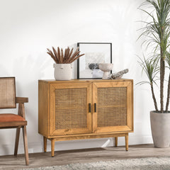 Accent Cabinet with Rattan Panels in Natural Brown