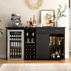 Accent Cabinet with Refrigerator Space in Black Manufactured Wood