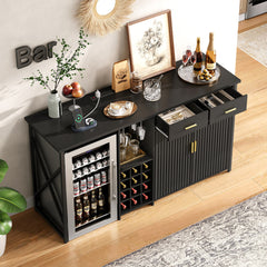 Accent Cabinet with Refrigerator Space in Black Manufactured Wood