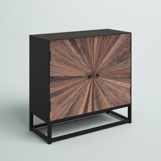 Accent Cabinet with Sunburst Reclaimed Wood Doors and Metal Frame, Natural