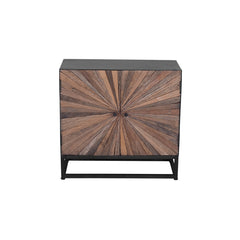 Accent Cabinet with Sunburst Reclaimed Wood Doors and Metal Frame, Natural