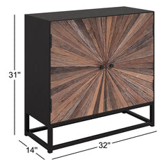 Accent Cabinet with Sunburst Reclaimed Wood Doors and Metal Frame, Natural