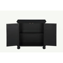 Accent Cabinet, Wood and Glass Doors, Antique Black, Antique Brass Pulls