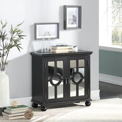 Accent Cabinet, Wood and Glass Doors, Antique Black, Antique Brass Pulls