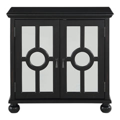 Accent Cabinet, Wood and Glass Doors, Antique Black, Antique Brass Pulls