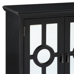 Accent Cabinet, Wood and Glass Doors, Antique Black, Antique Brass Pulls