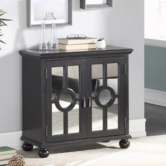 Accent Cabinet, Wood and Glass Doors, Antique Black, Antique Brass Pulls