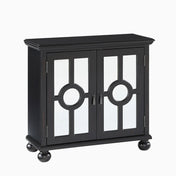 Accent Cabinet, Wood and Glass Doors, Antique Black, Antique Brass Pulls