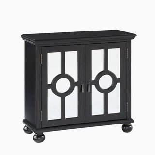 Accent Cabinet, Wood and Glass Doors, Antique Black, Antique Brass Pulls