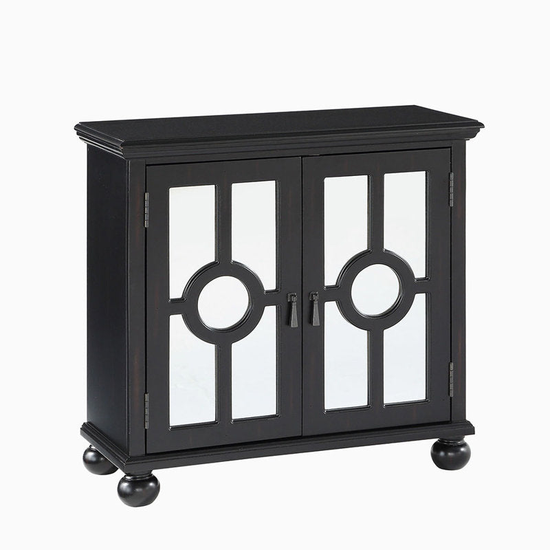 Accent Cabinet, Wood and Glass Doors, Antique Black, Antique Brass Pulls