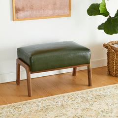 Accent Chair and Ottoman Set in Green Faux Leather with Espresso Wood Legs