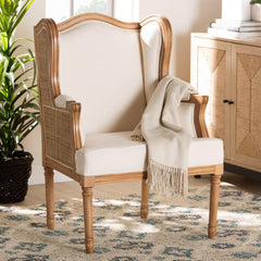Accent Chair, Beige Fabric with Brown Wood Legs