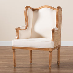 Accent Chair, Beige Fabric with Brown Wood Legs