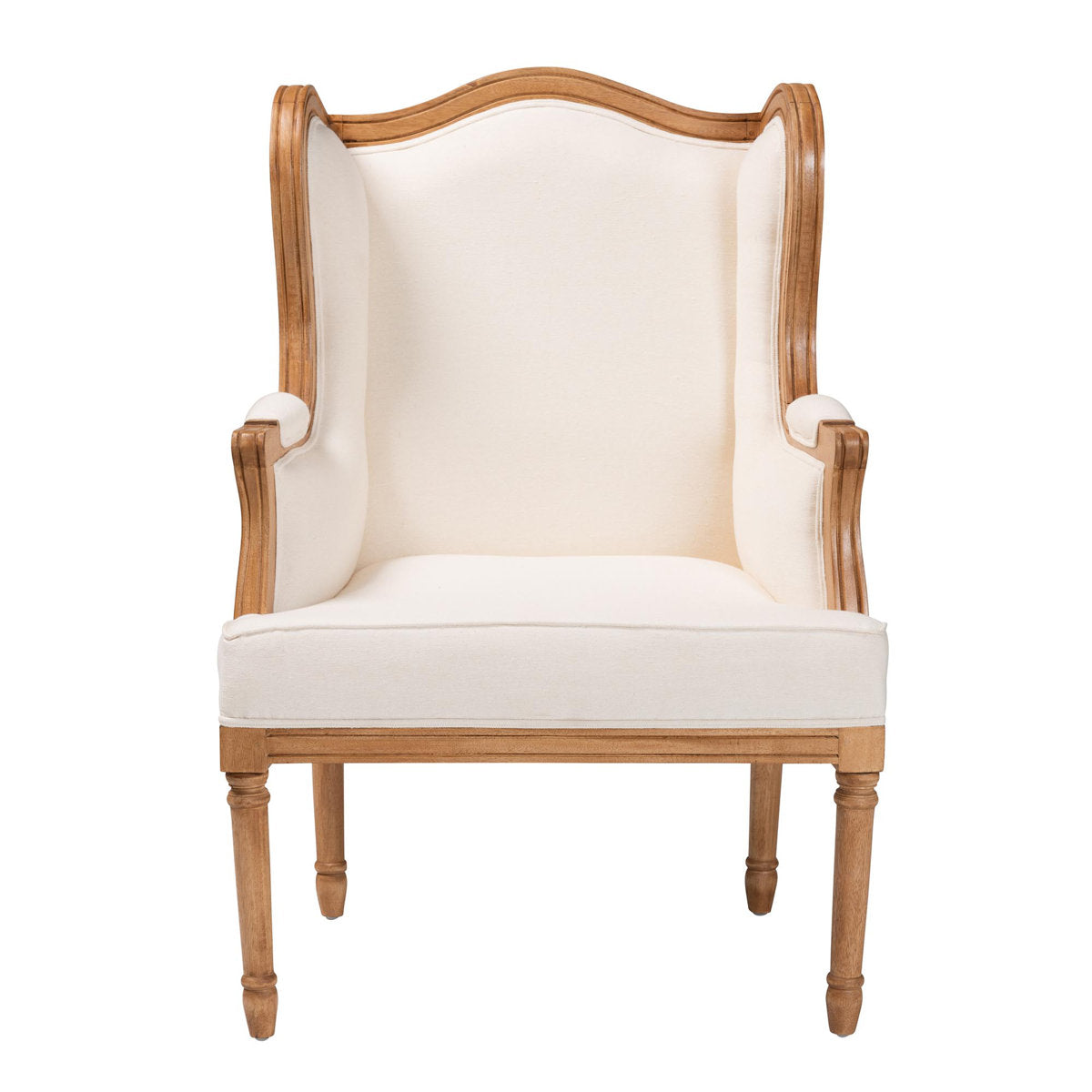 Accent Chair, Beige Fabric with Brown Wood Legs