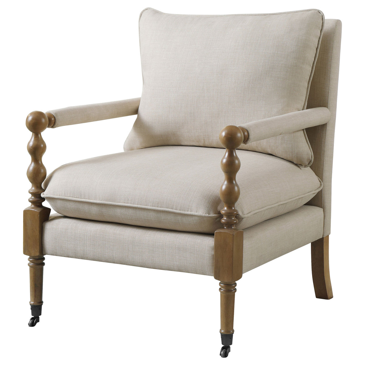 Accent Chair, Beige Fabric with Dark Oak Finish