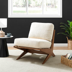 Accent Chair, Beige Fabric with Solid Wood Legs