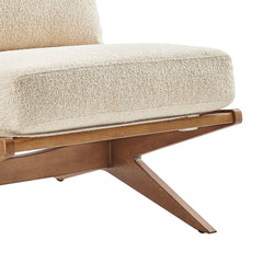 Accent Chair, Beige Fabric with Solid Wood Legs