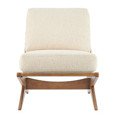 Accent Chair, Beige Fabric with Solid Wood Legs