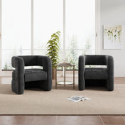 Accent Chair, Black Chenille with Wood Frame and Square Arms