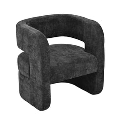 Accent Chair, Black Chenille with Wood Frame and Square Arms