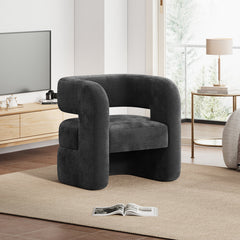 Accent Chair, Black Chenille with Wood Frame and Square Arms