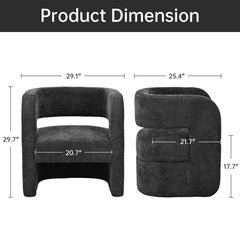 Accent Chair, Black Chenille with Wood Frame and Square Arms