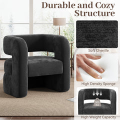 Accent Chair, Black Chenille with Wood Frame and Square Arms