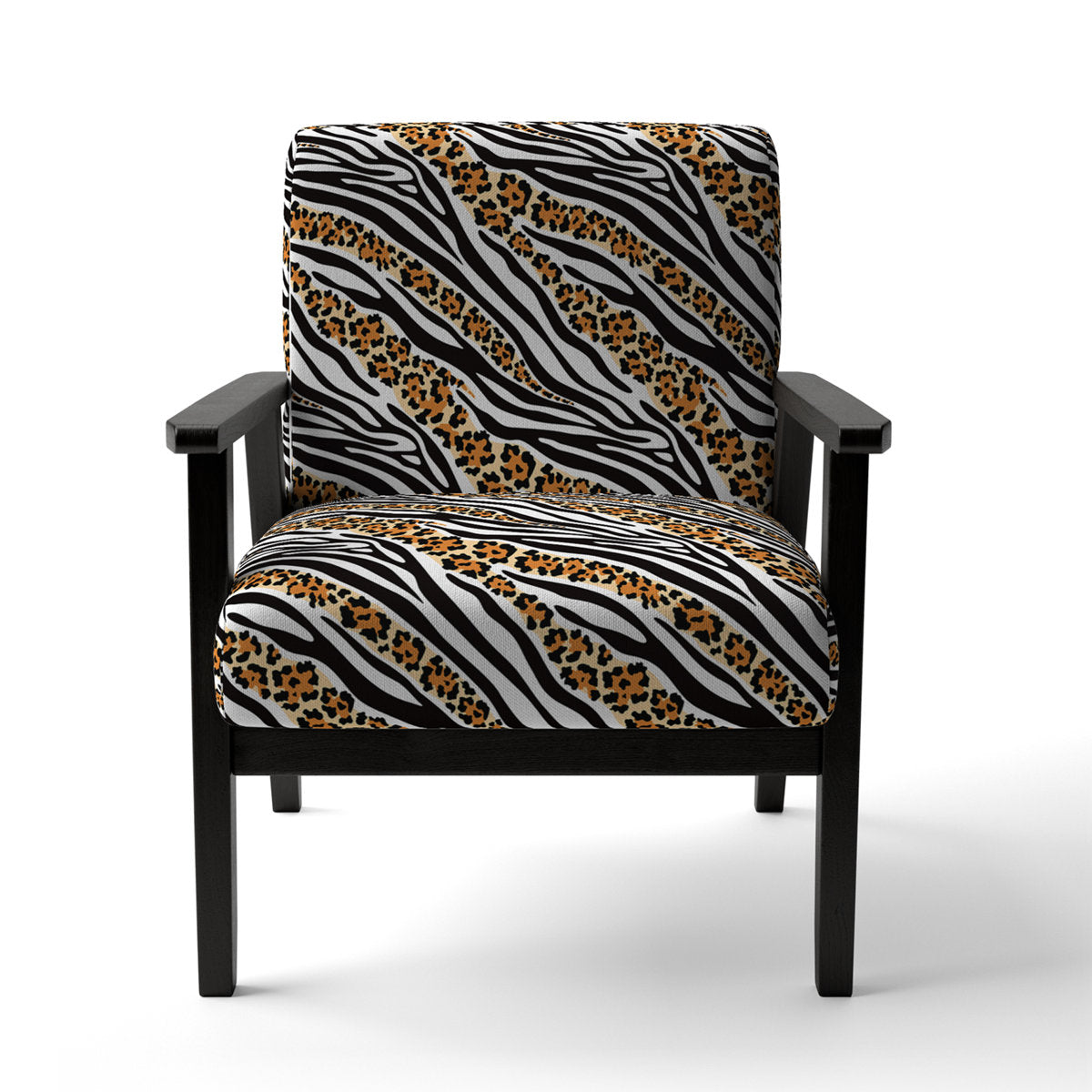 Accent Chair, Black Velvet Animal Print with Black Solid Wood Legs