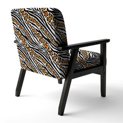 Accent Chair, Black Velvet Animal Print with Black Solid Wood Legs