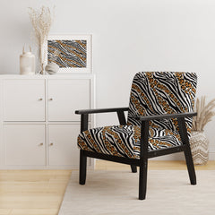 Accent Chair, Black Velvet Animal Print with Black Solid Wood Legs