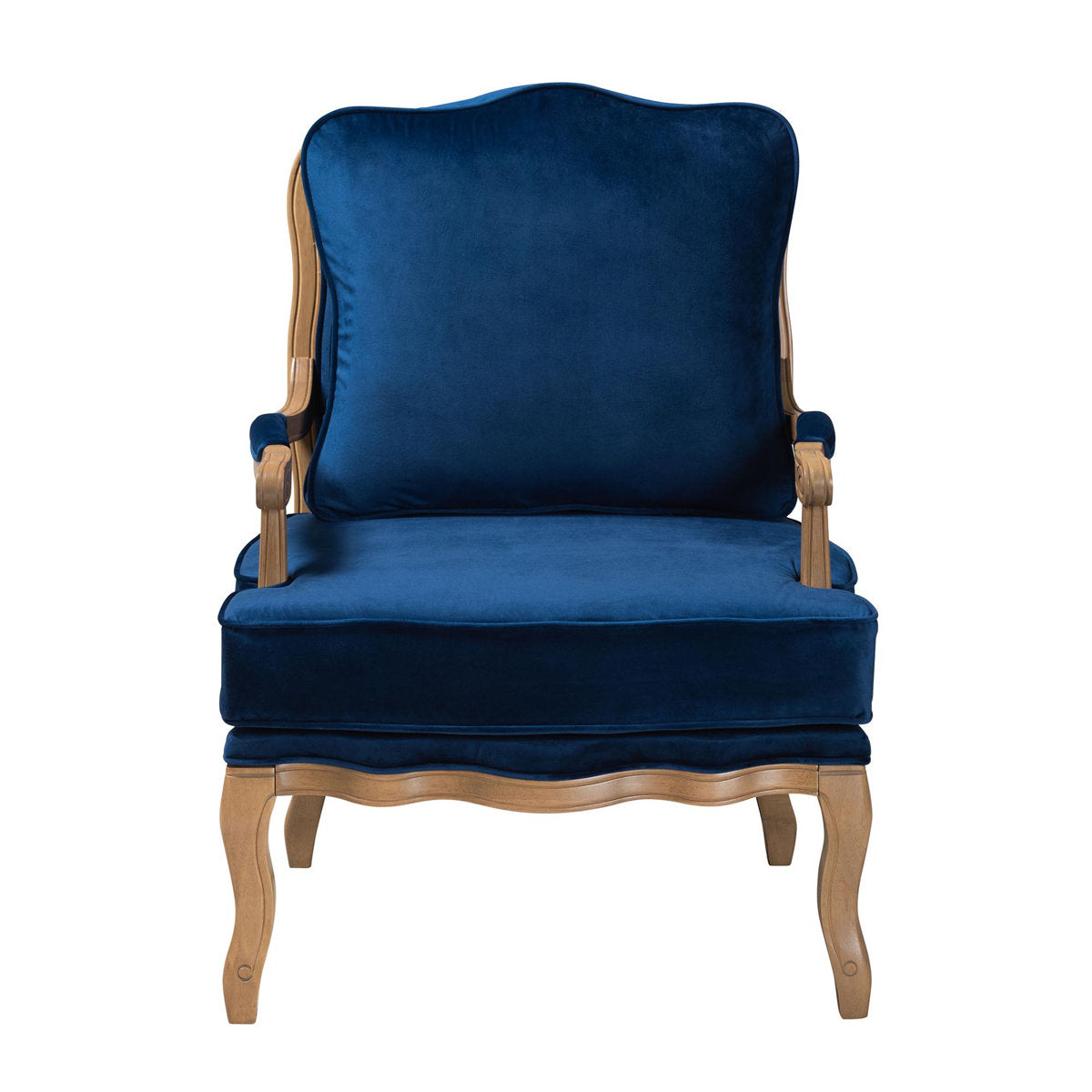 Accent Chair, Blue Polyester with Oak Wood Legs