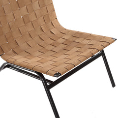Accent Chair, Brown Genuine Leather with Black Metal Legs