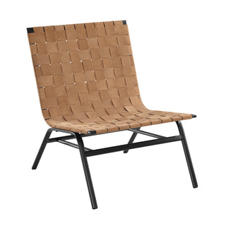 Accent Chair, Brown Genuine Leather with Black Metal Legs