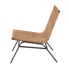 Accent Chair, Brown Genuine Leather with Black Metal Legs