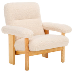Accent Chair, Cream Boucle with Natural Wood Legs